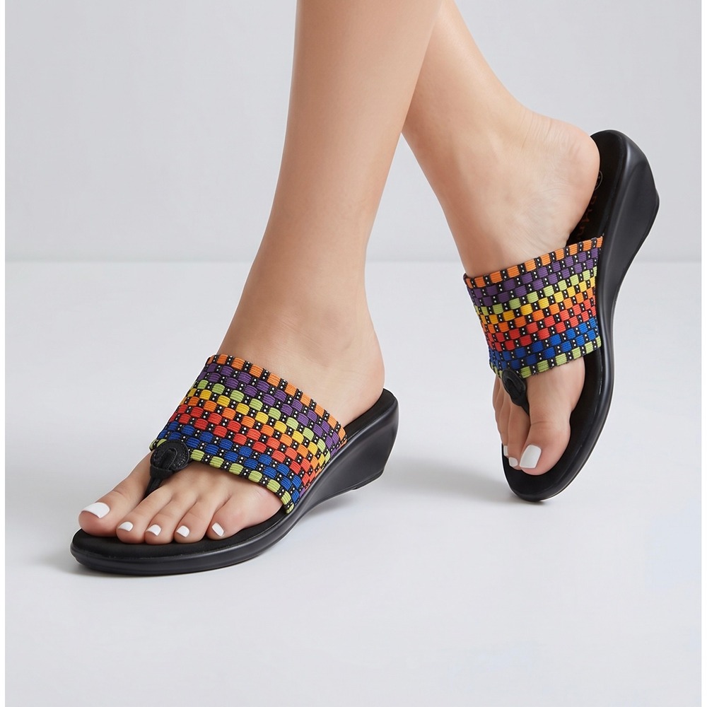 Bernie Mev Wedge Thong Sandals Womens 37 US 6 Multicolor Rainbow Woven Shoes